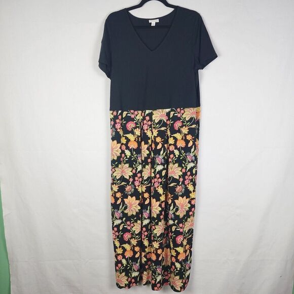 J Jill Dress Womens Medium Black Floral Maxi Capsule Cottage Coastal Casual - Picture 2 of 7